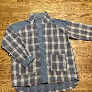 Hem and Thread Blue And Tan Plaid corduroy and twill shacket. Size Large